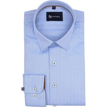 Suitable Overhemd Herringbone Lichtblauw Blauw