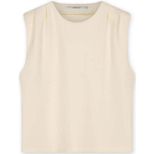 Textiel Dames Tops / Blousjes Homage To Denim Off white gevoerde schoudertop met plooien Wit
