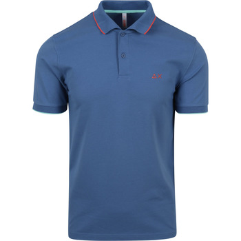 Sun68 T-shirt Poloshirt Small Stripe Collar Blauw