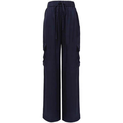 Textiel Dames Broeken / Pantalons Frnch Blauwe satijnen cargo broek Nouma Blauw