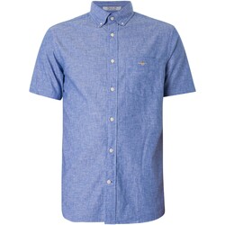 Textiel Heren Overhemden korte mouwen Gant Normaal katoenlinnen overhemd met korte mouwen Blauw