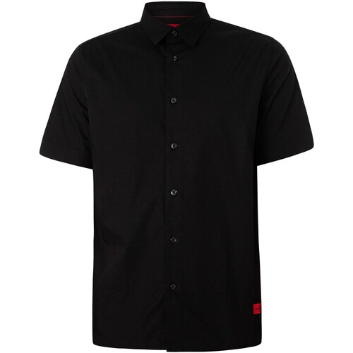 Textiel Heren Overhemden korte mouwen BOSS Ebor recht overhemd met korte mouwen Zwart