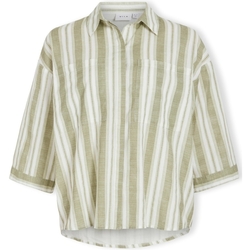 Textiel Dames Tops / Blousjes Vila Etni 3/4 Oversize Shirt - Egret/Oil Green Groen