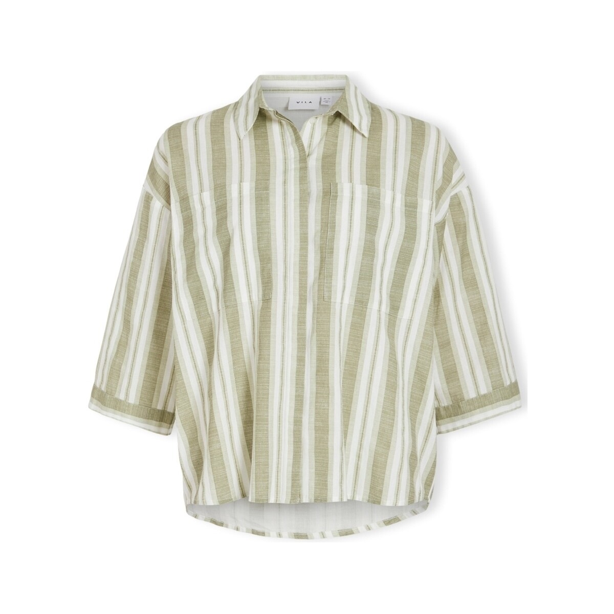 Textiel Dames Tops / Blousjes Vila Etni 3/4 Oversize Shirt - Egret/Oil Green Groen