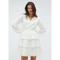 Textiel Dames Jurken Mbym Witte midi-jurk met ruches Faina Wit