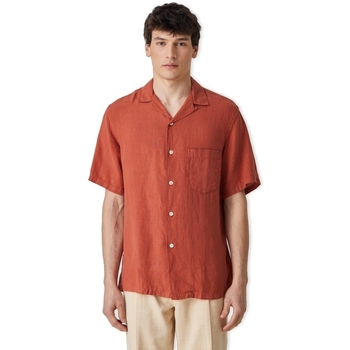 Portuguese Flannel Overhemd Lange Mouw Linen Camp Collar Shirt Terracota