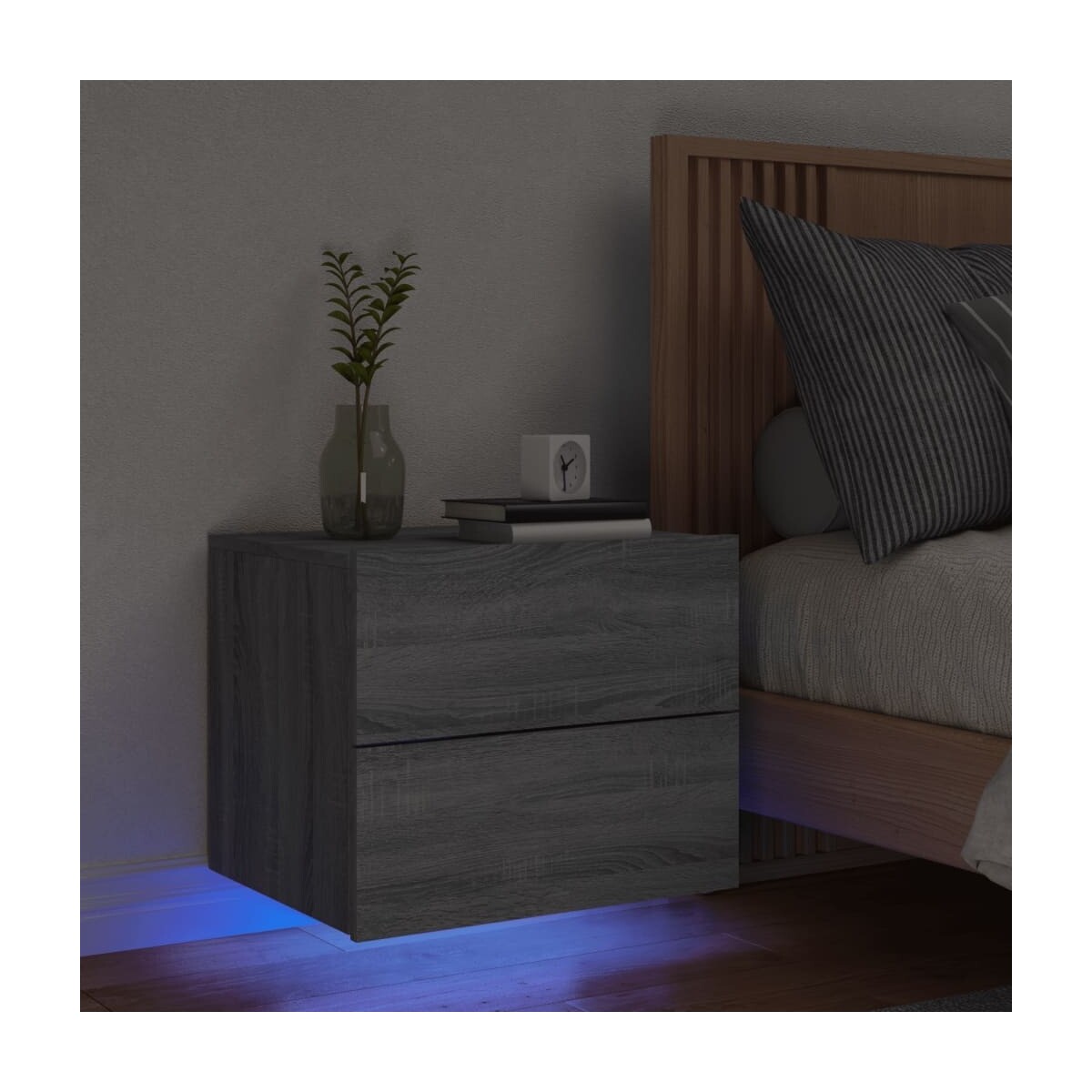 Wonen Nachtkastjes Maison D'home Nachtkastje met LED's wandgemonteerd grijs sonoma eikenkleurig Grijs