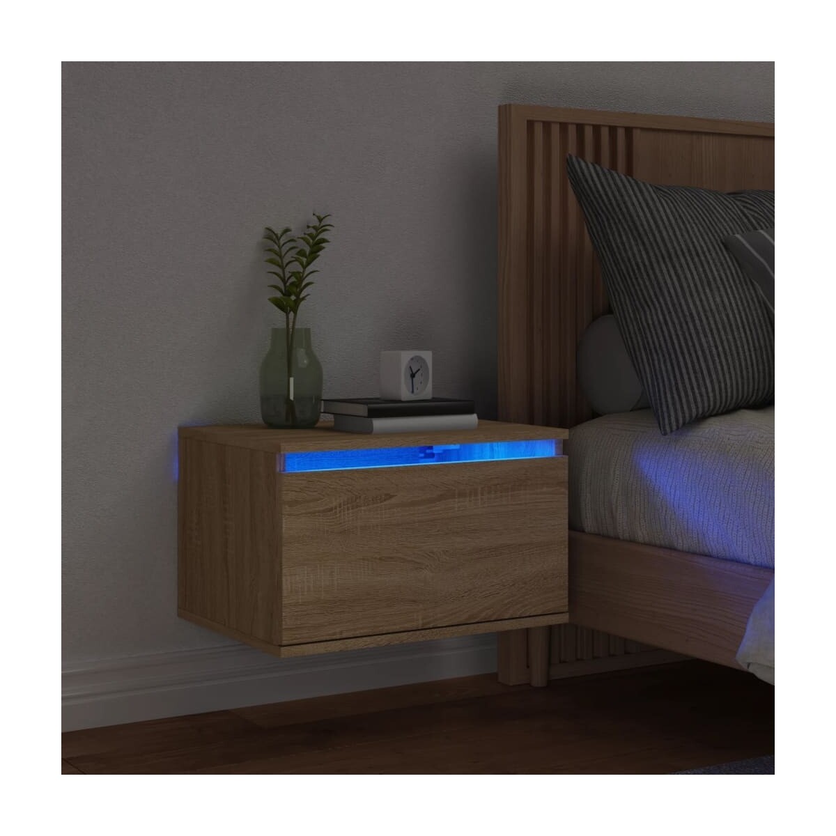 Wonen Nachtkastjes Maison D'home Nachtkastje met LED's wandgemonteerd sonoma eikenkleurig Bruin
