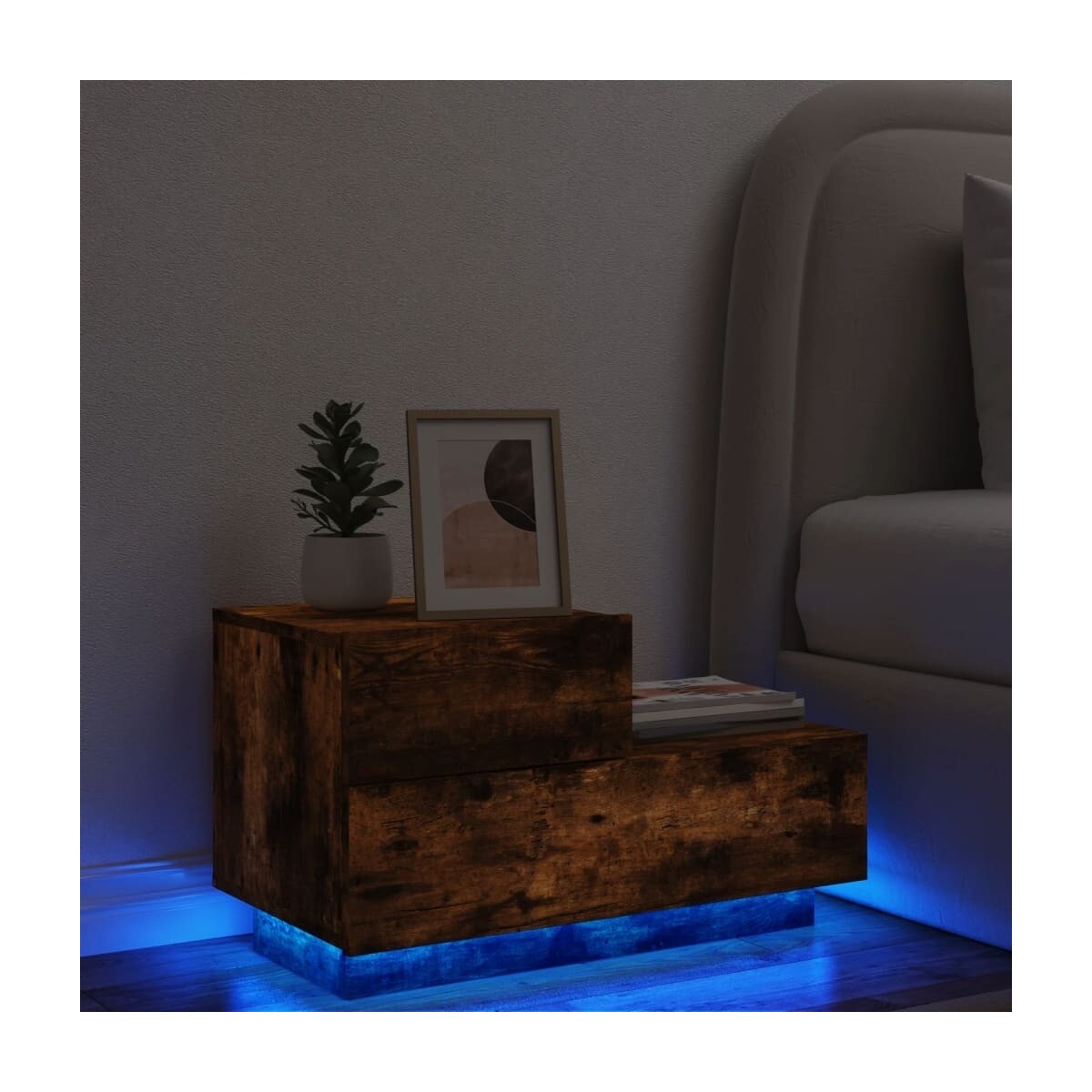 Wonen Nachtkastjes Maison D'home Nachtkastje met LED-verlichting 70x36x40,5 cm gerookt eiken Bruin