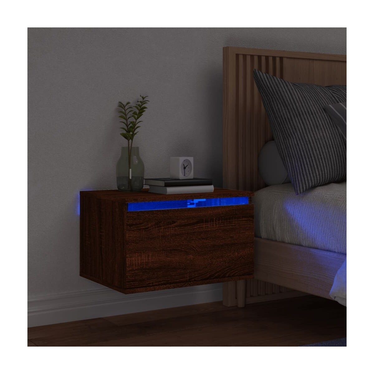 Wonen Nachtkastjes Maison D'home Nachtkastje met LED's wandgemonteerd bruineikenkleurig Bruin