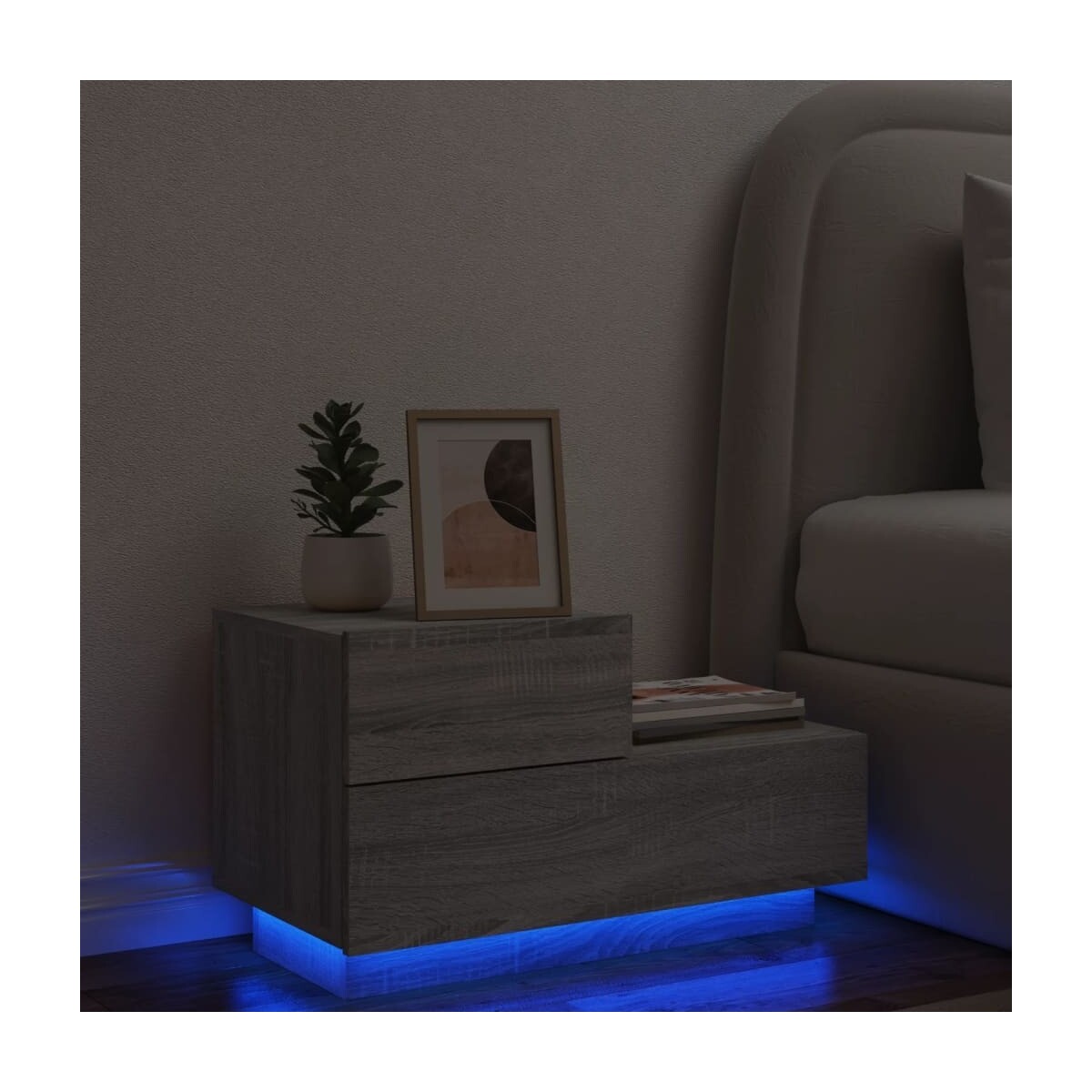 Wonen Nachtkastjes Maison D'home Nachtkastje met LED-verlichting 70x36x40,5 cm grijs sonoma Grijs