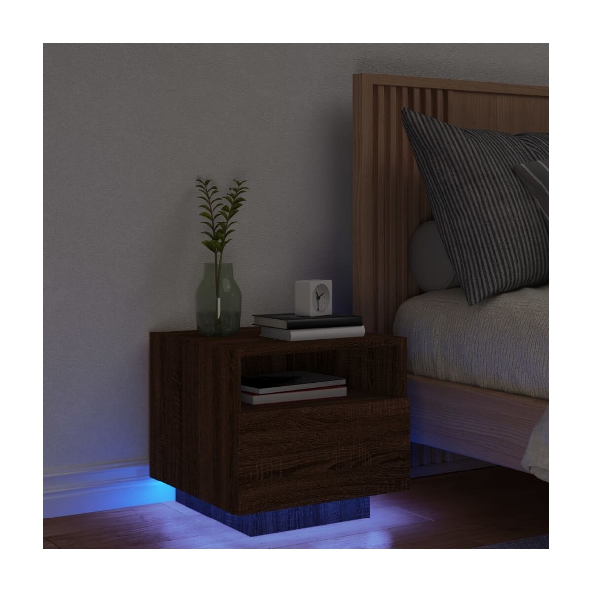 Wonen Nachtkastjes Maison D'home Nachtkastje met LED-verlichting 40x39x37 cm bruineikenkleurig Bruin
