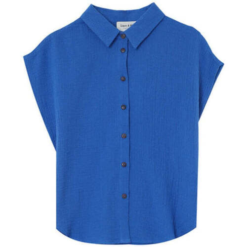 Textiel Dames Tops / Blousjes Grace & Mila Blauwe blouse met korte mouwen Metisse Blauw