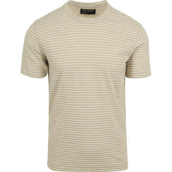 Textiel Heren T-shirts & Polo’s Marc O'Polo T-Shirt Linnen Streep Ecru Beige