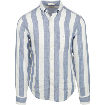 Textiel Heren Overhemden lange mouwen Gant College Overhemd Linnen Streep Blauw Blauw