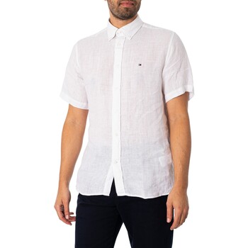 Textiel Heren Overhemden korte mouwen Tommy Hilfiger Pigment Syed linnen overhemd met korte mouwen Wit