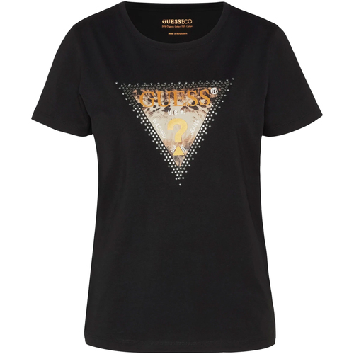 Textiel Dames T-shirts & Polo’s Guess Ss Cn Animal Triangle Tee Zwart