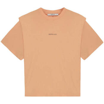 Textiel Dames Tops / Blousjes Homage To Denim Oranje T-shirt met schouderdetails en logo Oranje