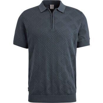 Textiel Heren T-shirts & Polo’s Cast Iron Knitted Half Zip Poloshirt Structuur Blauw Blauw