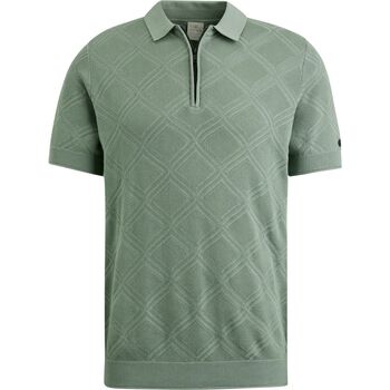 Cast Iron T-shirt Knitted Half Zip Poloshirt Structuur Groen