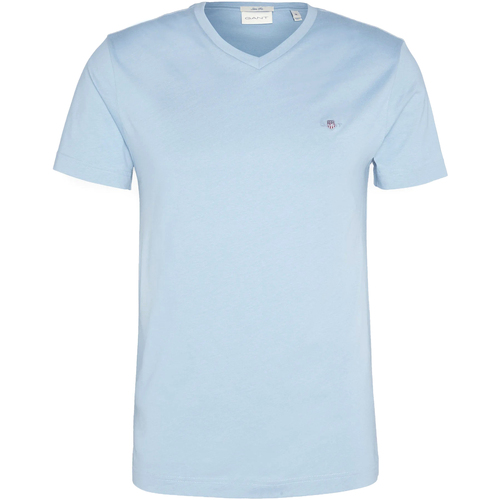 Textiel Heren T-shirts korte mouwen Gant Slim Shield V-Neck Tee Blauw
