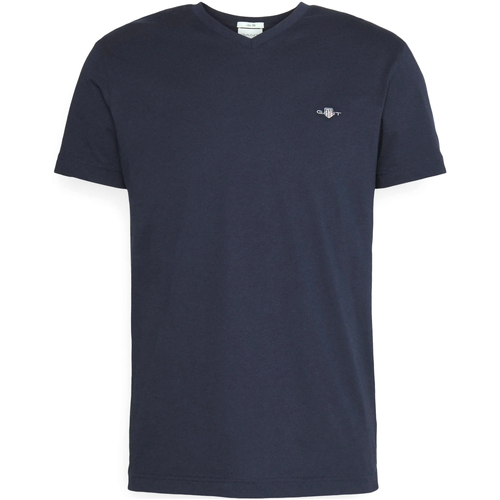 Textiel Heren T-shirts korte mouwen Gant Slim Shield V-Neck Tee Blauw