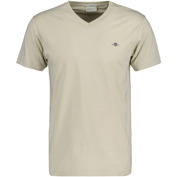 Textiel Heren T-shirts korte mouwen Gant Slim Shield V-Neck Tee Beige