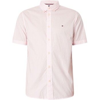 Textiel Heren Overhemden korte mouwen Tommy Hilfiger Flex Poplin Regular overhemd met korte mouwen Roze
