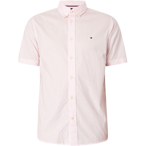 Textiel Heren Overhemden korte mouwen Tommy Hilfiger Flex Poplin Regular overhemd met korte mouwen Roze