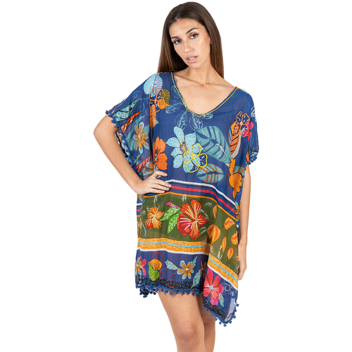 Textiel Dames Pareo Isla Bonita By Sigris Poncho Blauw