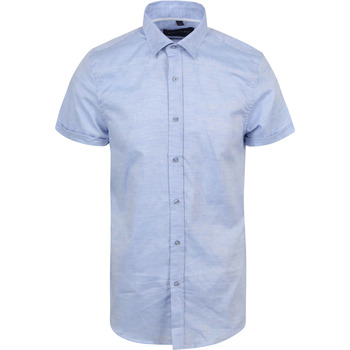 Textiel Heren Overhemden korte mouwen Suitable Short Sleeve Overhemd Linnen Lichtblauw Blauw