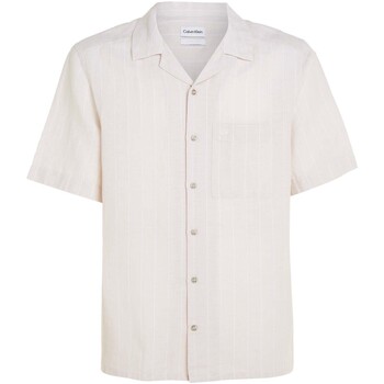 Textiel Heren Overhemden korte mouwen Calvin Klein Jeans Linen Cotton Stripe Beige