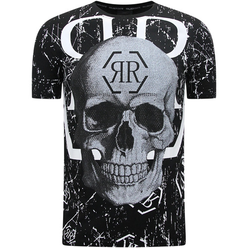 Textiel Heren T-shirts korte mouwen Enos Skull Rhinestone Zwart