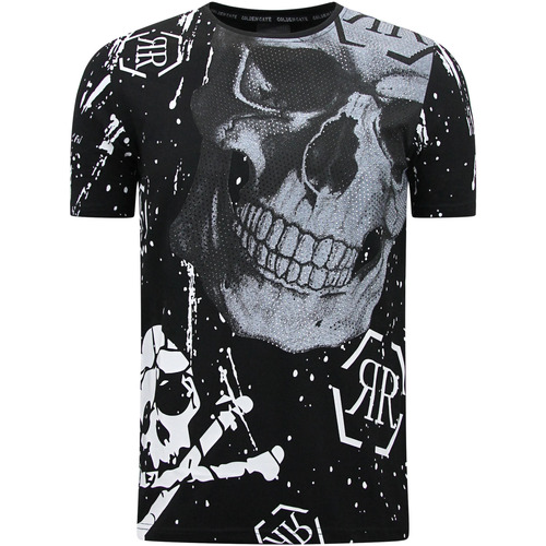 Textiel Heren T-shirts korte mouwen Enos Skull Rhinestone Zwart