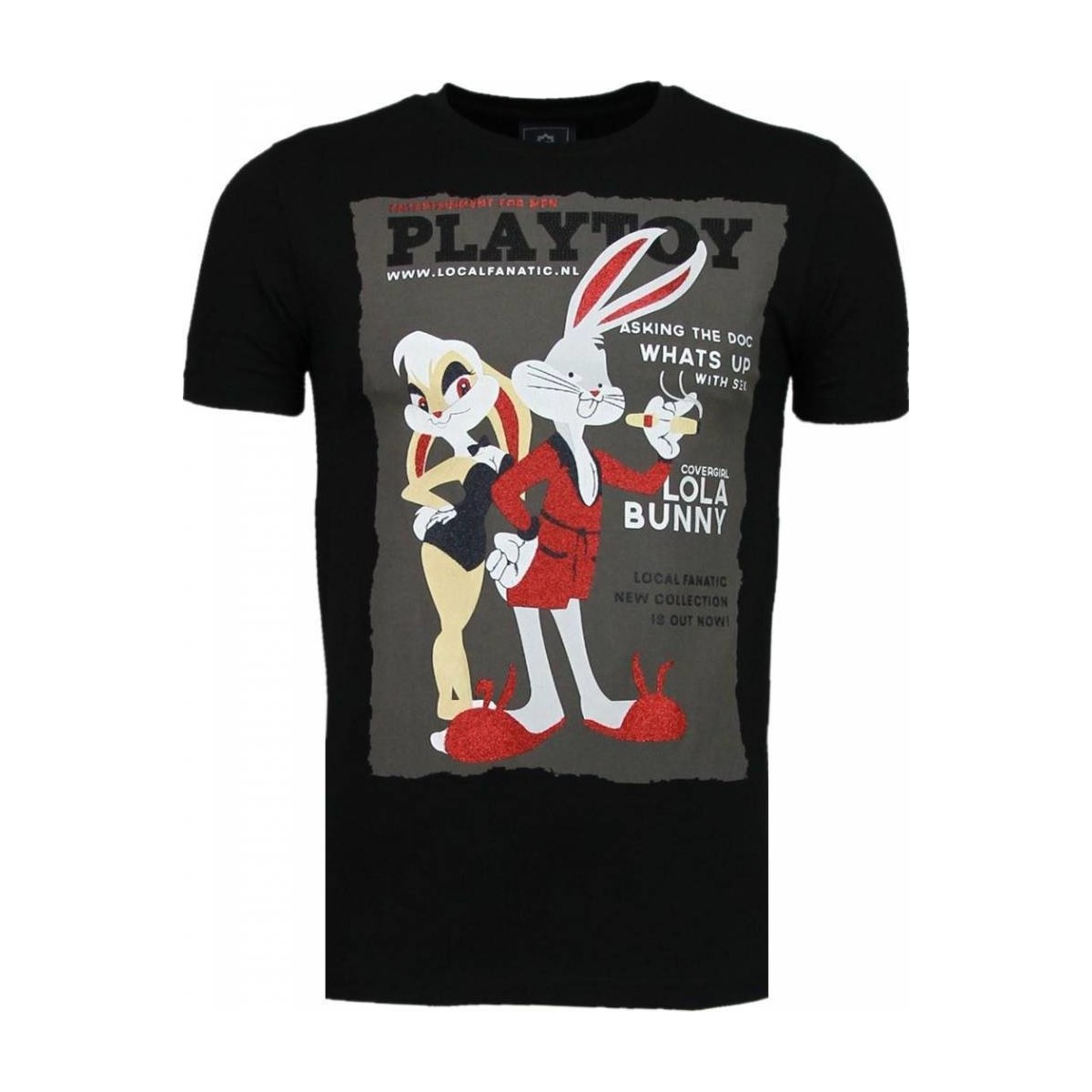 Textiel Heren T-shirts korte mouwen Local Fanatic Playtoy Bunny Rhinestone Zwart