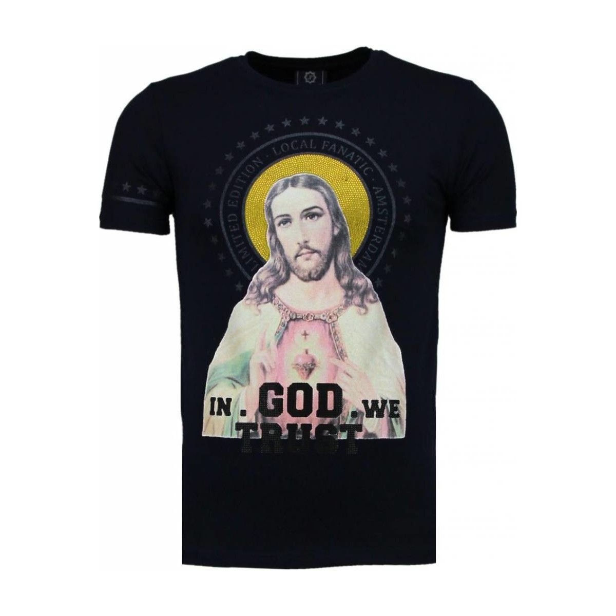 Textiel Heren T-shirts korte mouwen Local Fanatic Jezus Rhinestone Zwart
