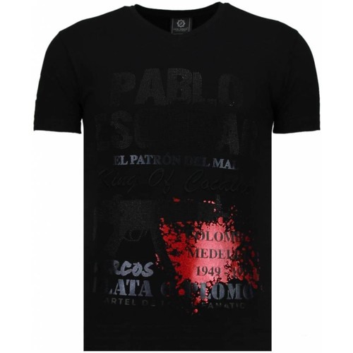 Textiel Heren T-shirts korte mouwen Local Fanatic Pablo Escobar Narcos Rhinestone Zwart