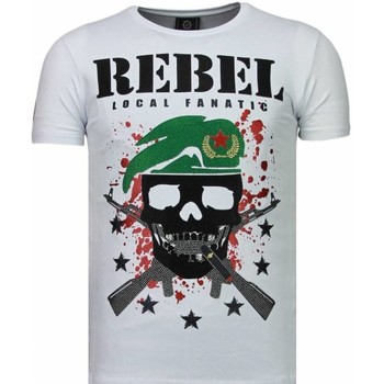 Textiel Heren T-shirts korte mouwen Local Fanatic Skull Rebel Rhinestone Wit