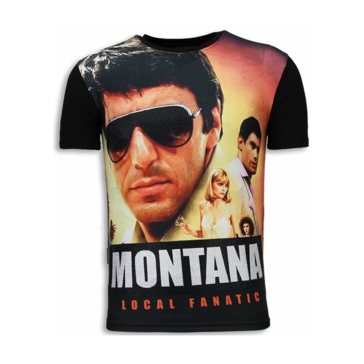 Textiel Heren T-shirts korte mouwen Local Fanatic Tony Montana Digital Rhinestone Zwart