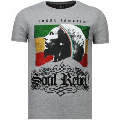 Textiel Heren T-shirts korte mouwen Local Fanatic Soul Rebel Bob Marley Rhinestone Grijs