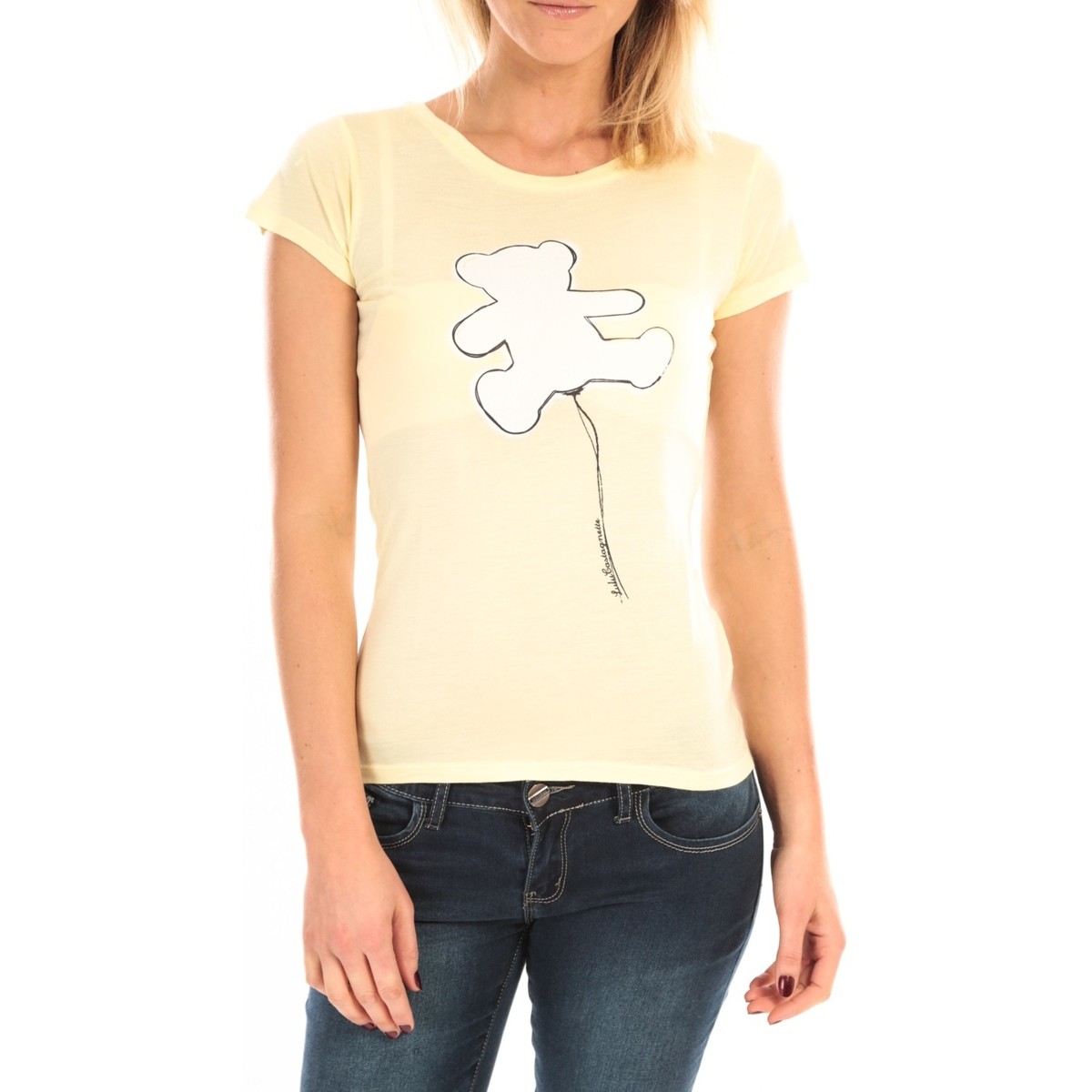Textiel Dames T-shirts korte mouwen LuluCastagnette T-Shirt Pics Printe Ours Jaune Geel