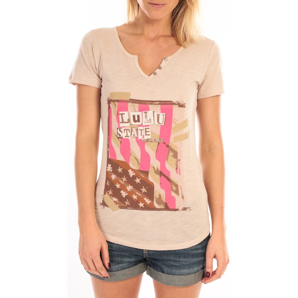 Textiel Dames T-shirts korte mouwen LuluCastagnette T-Shirt Mimi Flamme Print Beige Beige