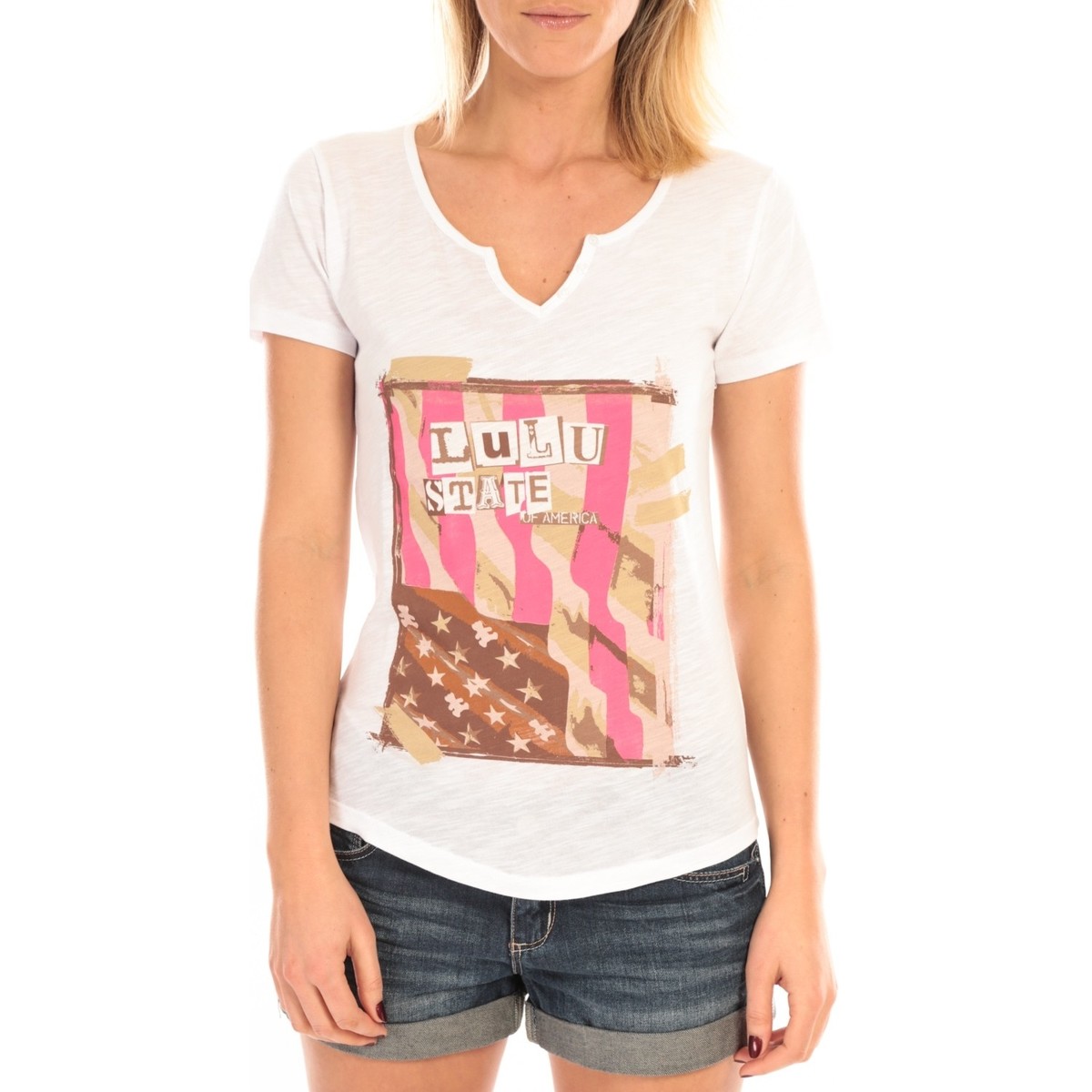 Textiel Dames T-shirts korte mouwen LuluCastagnette T-Shirt Mimi Flamme Print Blanc Wit