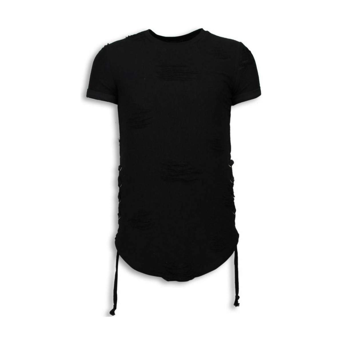 Textiel Heren T-shirts korte mouwen Justing Destroyed Look Ribbon Long Fit Zwart