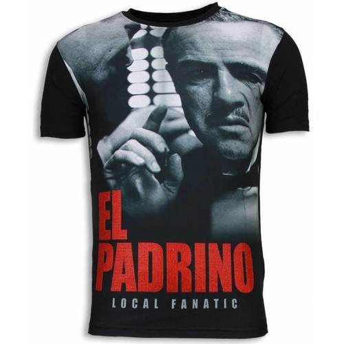 Textiel Heren T-shirts korte mouwen Local Fanatic El Padrino Face Digital Rhinestone Zwart