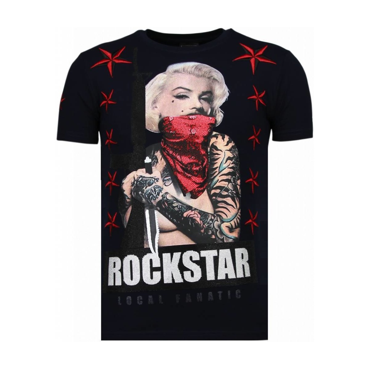 Textiel Heren T-shirts korte mouwen Local Fanatic Marilyn Rockstar Rhinestone Blauw