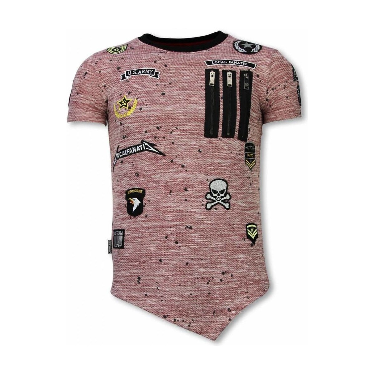 Textiel Heren T-shirts korte mouwen Local Fanatic Longfit Asymric Embroidery Patches Roze