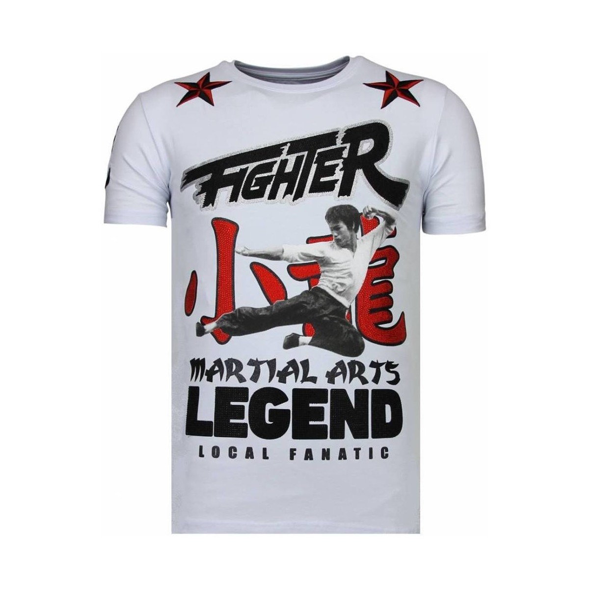 Textiel Heren T-shirts korte mouwen Local Fanatic Fighter Bruce Lee Rhinestones Wit