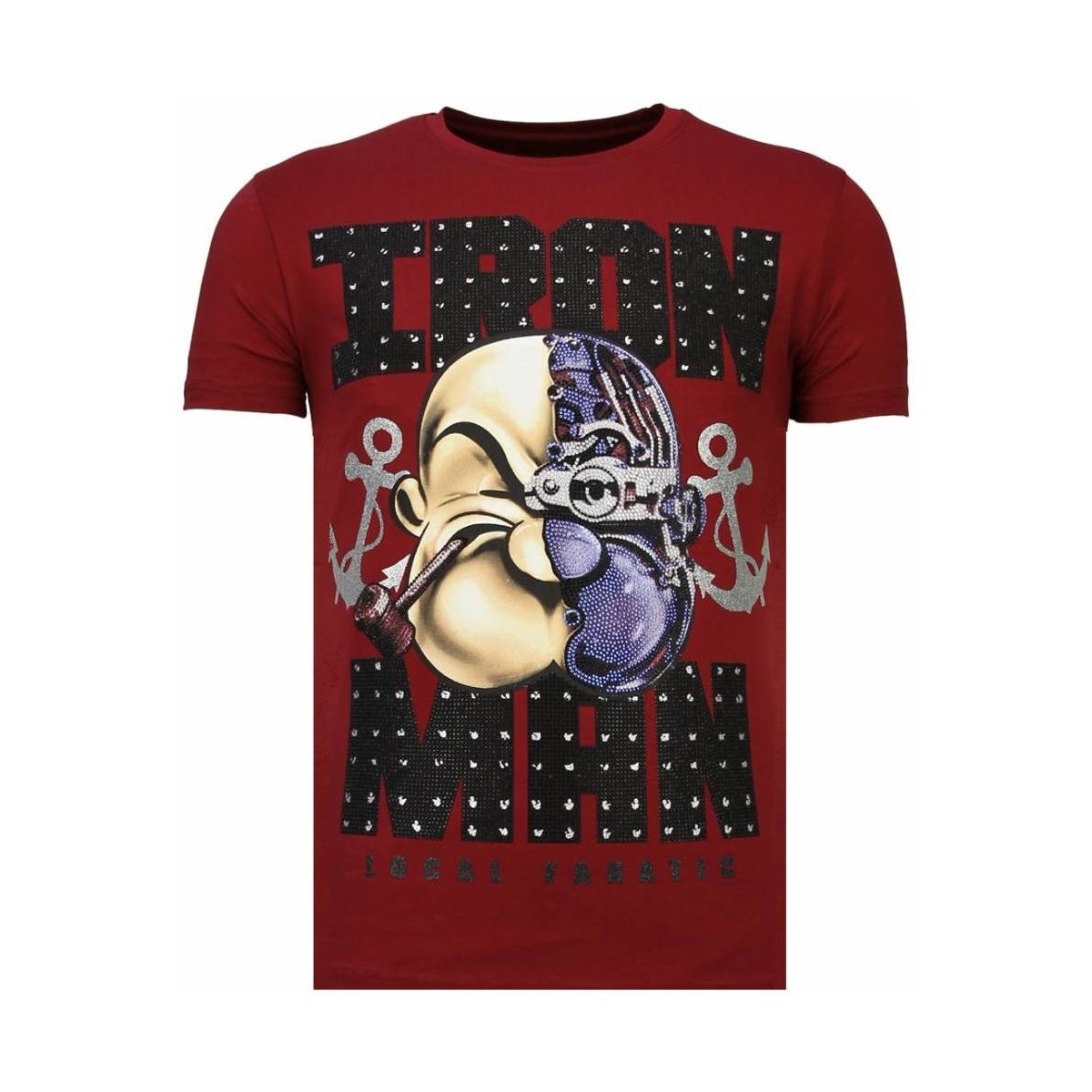 Textiel Heren T-shirts korte mouwen Local Fanatic Iron Man Popeye Rhinestone Rood