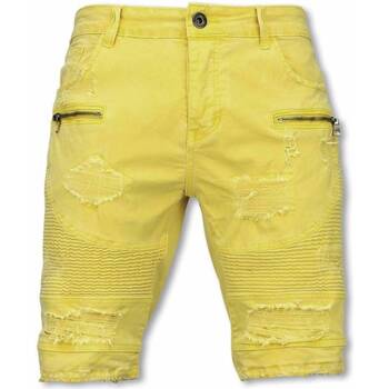 Textiel Heren Korte broeken / Bermuda's Enos Korte Broek Damaged Biker Jeans H Geel